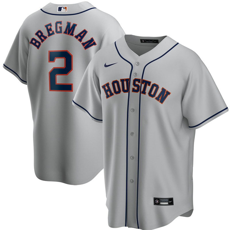 2020 MLB Men Houston Astros #2 Alex Bregman Nike Gray Road 2020 Replica Player Jersey 1